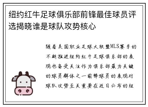 纽约红牛足球俱乐部前锋最佳球员评选揭晓谁是球队攻势核心